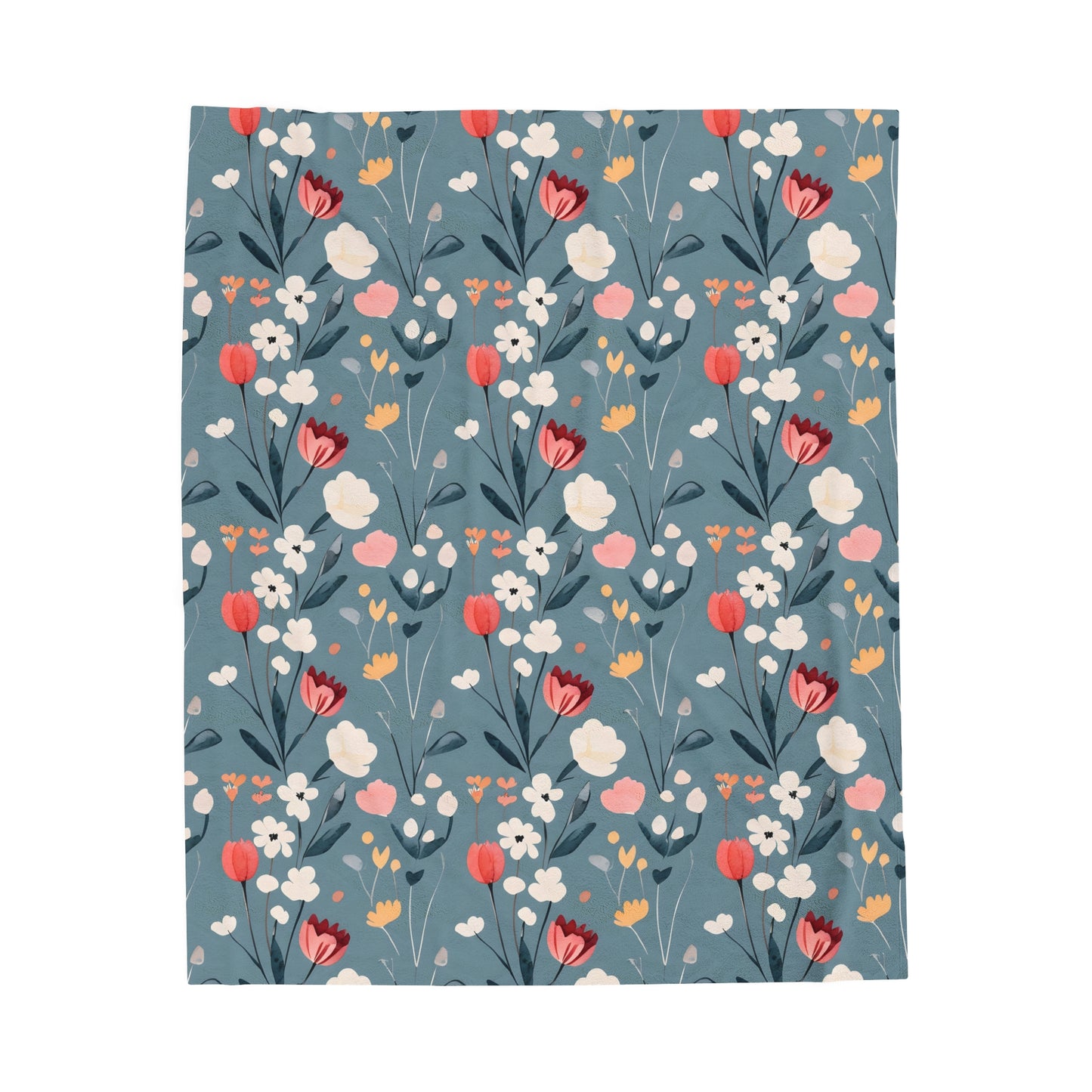 Velveteen Plush Blanket - Blue Floral Print