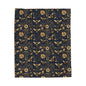 Velveteen Plush Blanket - Navy Blue with Bees