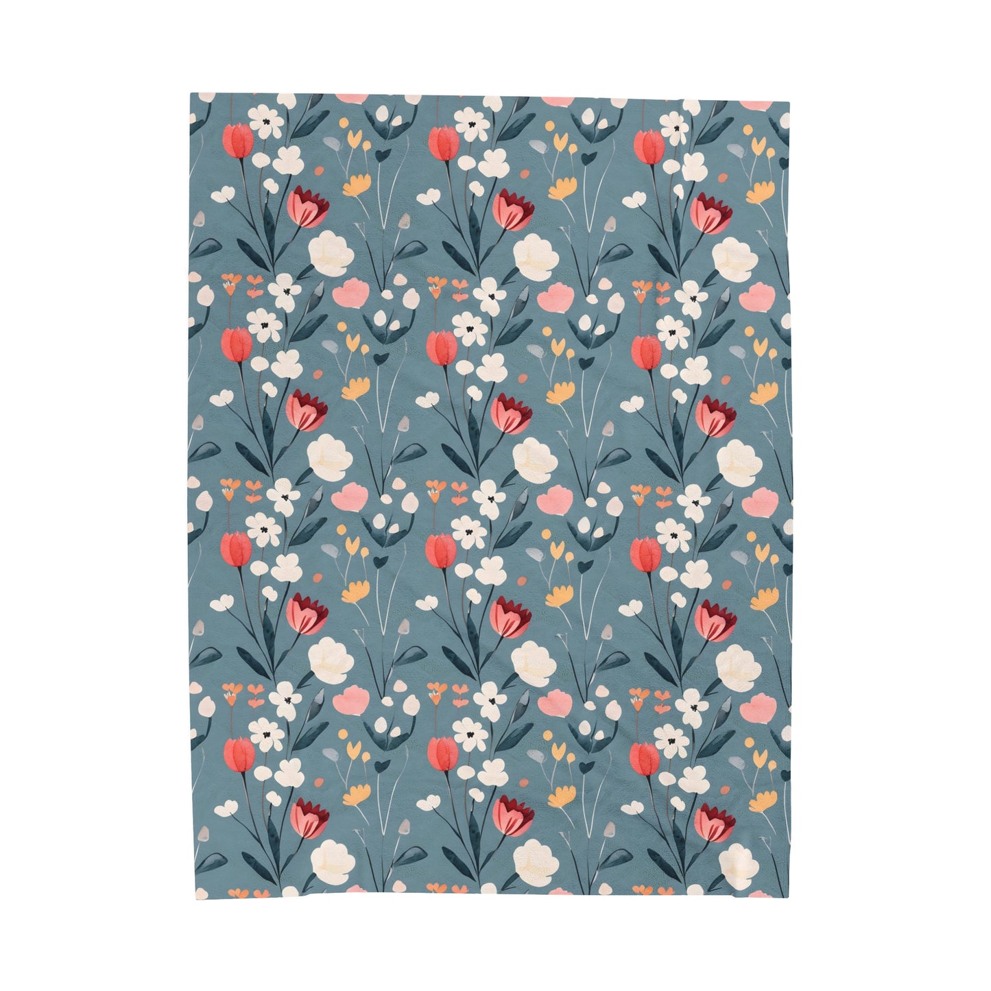 Velveteen Plush Blanket - Blue Floral Print