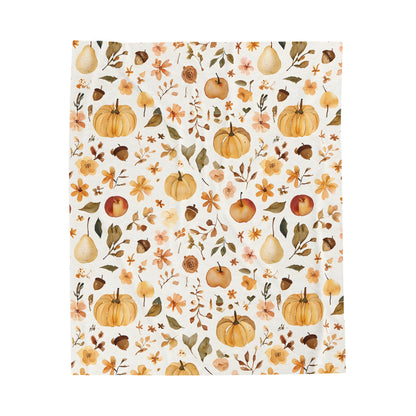 Plush Blanket - Fall Pumpkins and Leaves Design