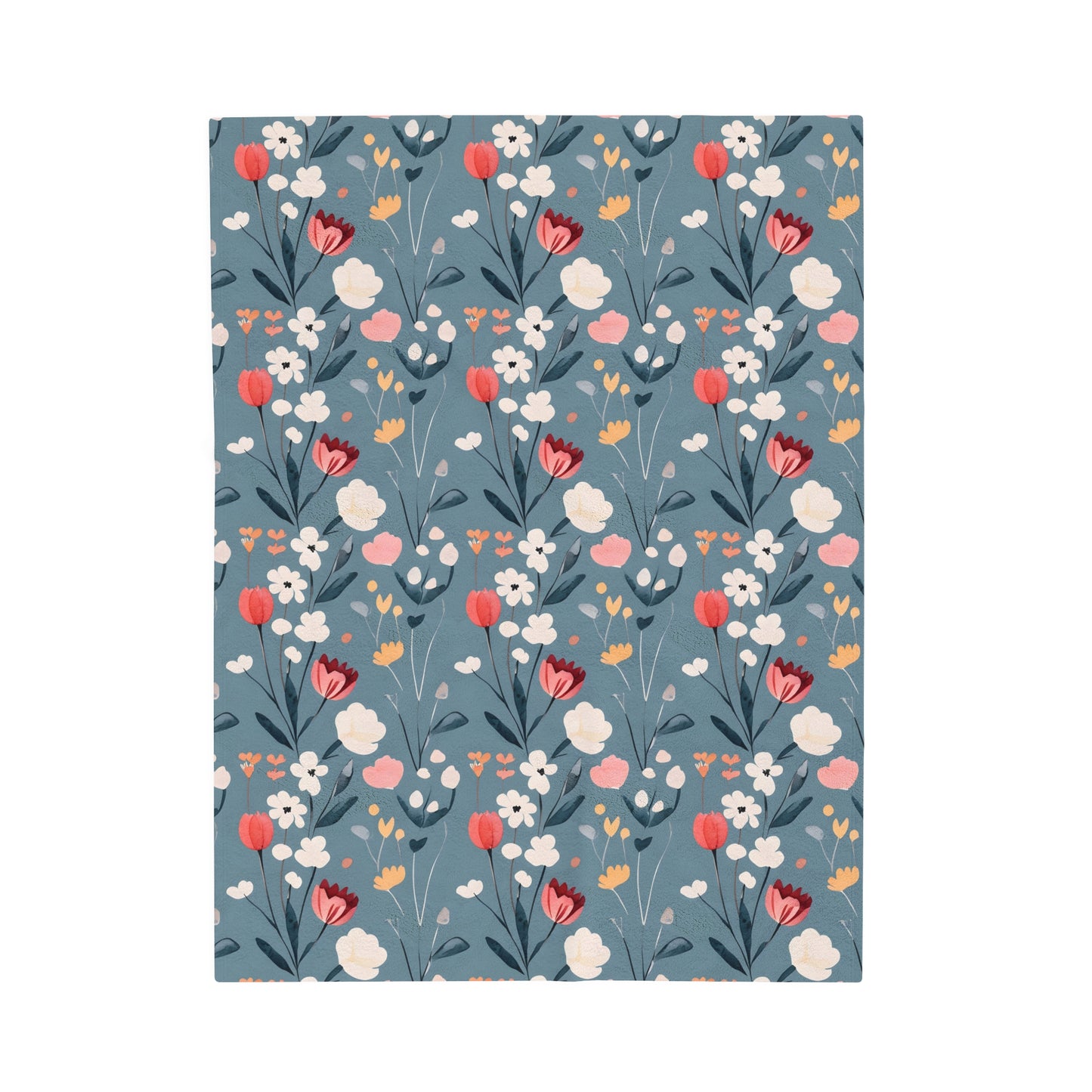 Velveteen Plush Blanket - Blue Floral Print