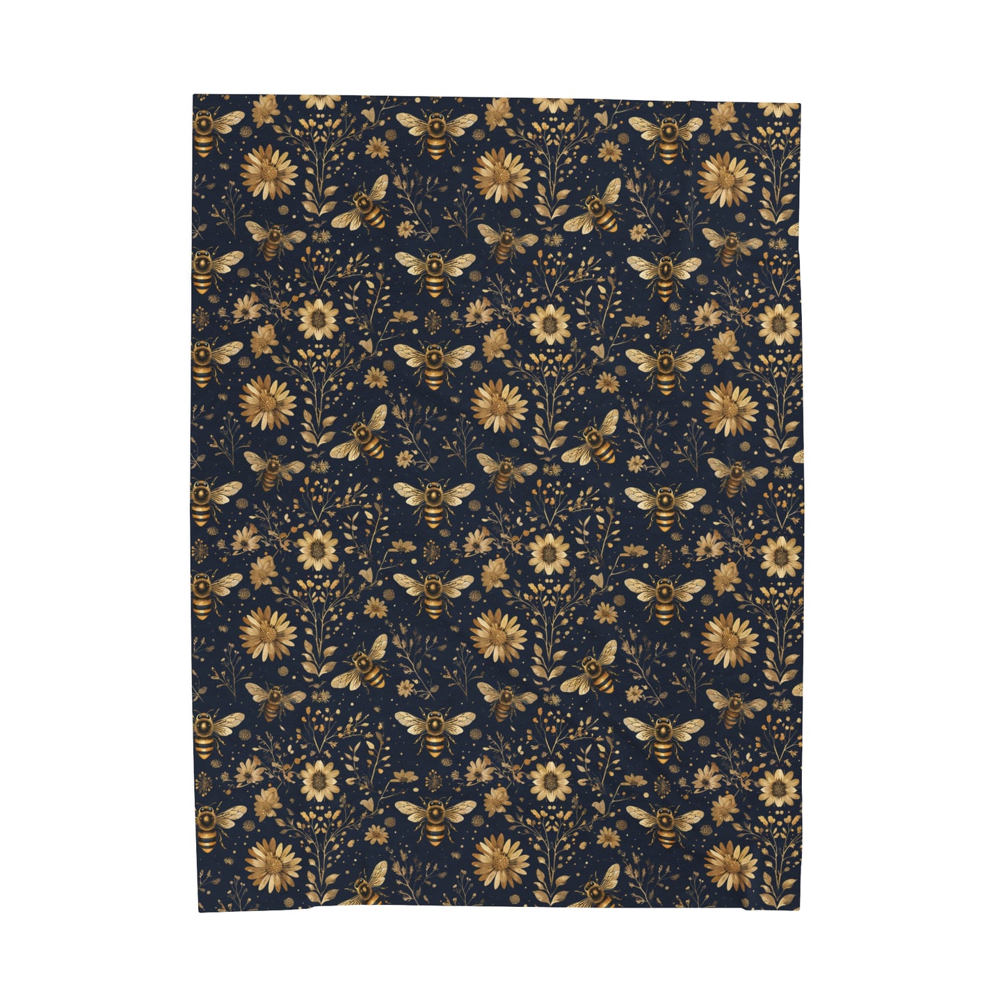 Velveteen Plush Blanket - Navy Blue with Bees