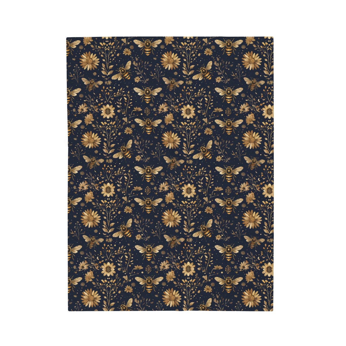 Velveteen Plush Blanket - Navy Blue with Bees