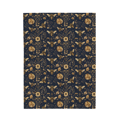 Velveteen Plush Blanket - Navy Blue with Bees