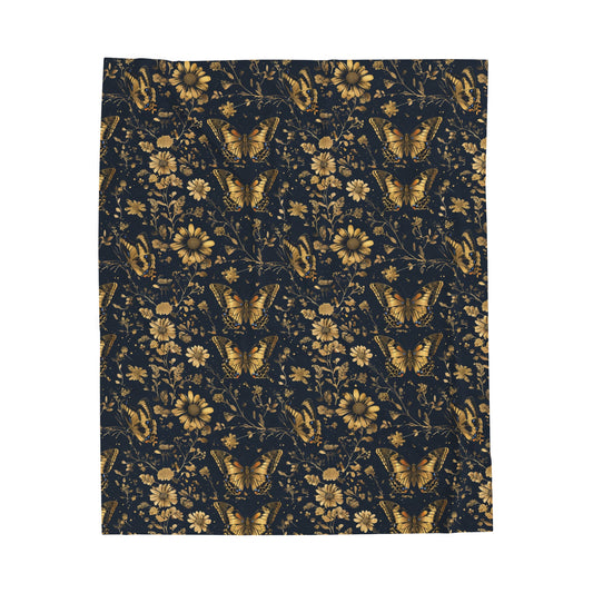 Plush Blanket Navy Blue Butterflies