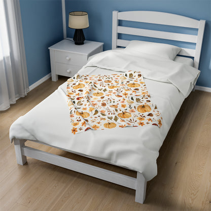 Plush Blanket - Fall Pumpkins and Leaves Design