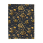 Velveteen Plush Blanket - Gold Roses and Navy Blue Design