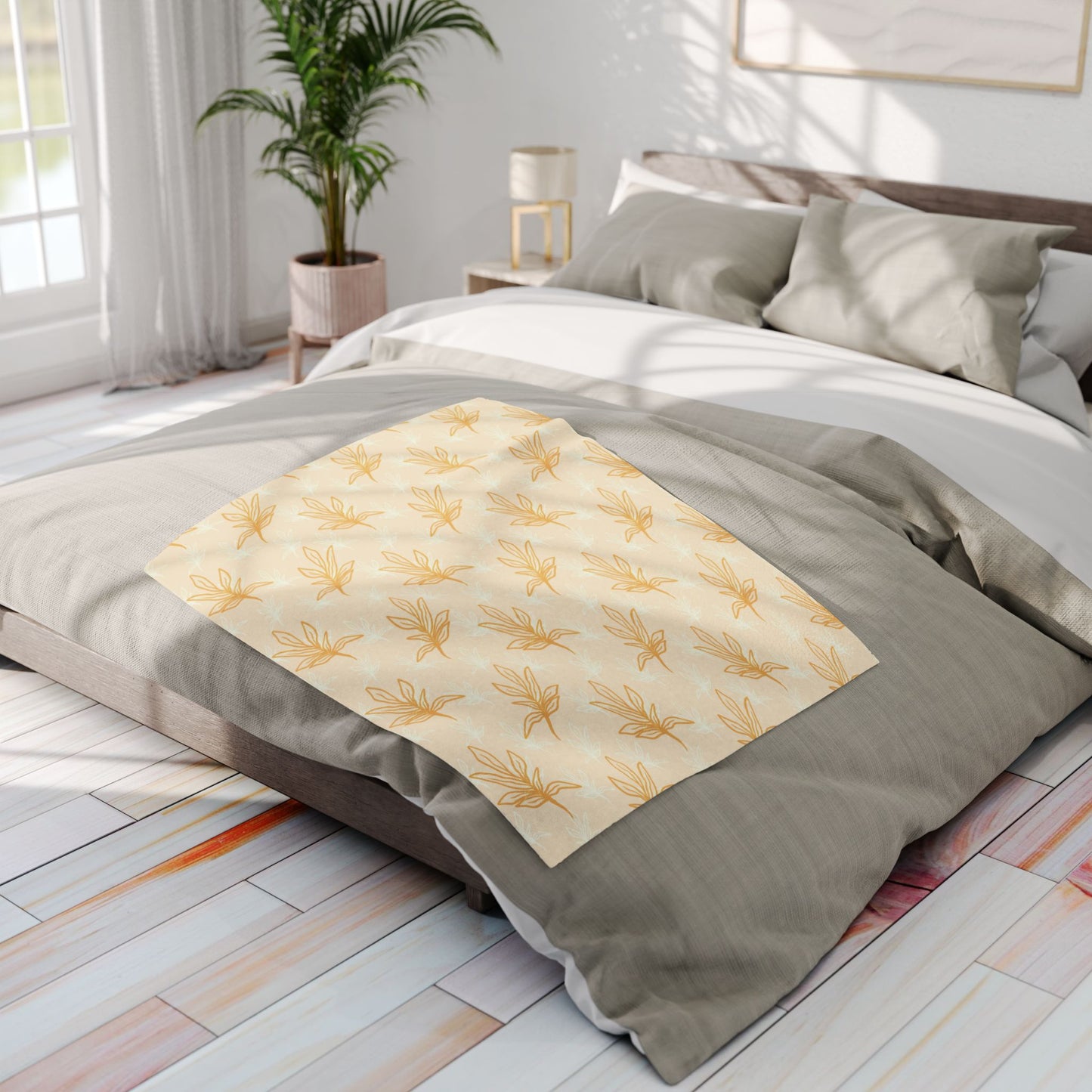 Tan Leaves - Arctic Fleece Blanket