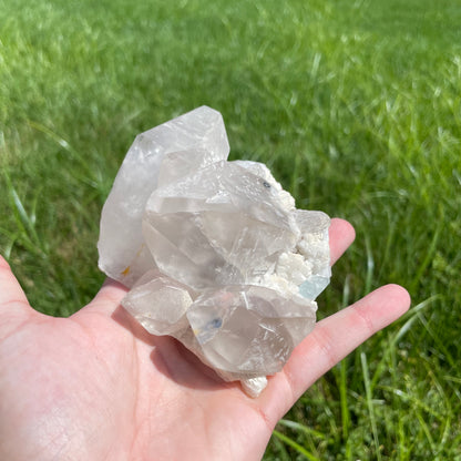 Aquamarine with muscovite on cluster of perfectly terminated smokey quartz points